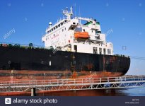 stern-view-of-ship-with-superstructure-hull-high-in-water-gangway-B871P0.jpg